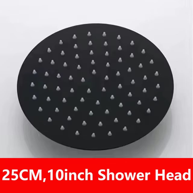 Black 8/10/12 Inch Rainfall Shower Head Stainless Steel Square Rain Shower Head Pressurized Big Shower Head