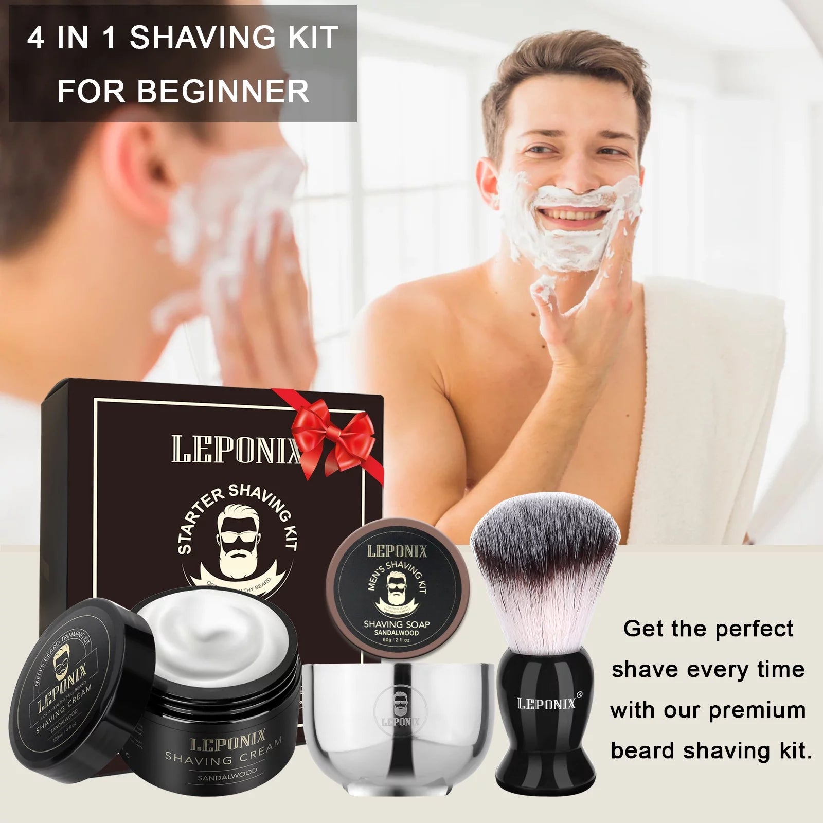 Shaving Kit for Men,Mens Shaving Kit Include Sandalwood Shaving Cream, Shaving Soap, Shaving Brush, Shaving Bowl Gift Set for Men Gifts for Boyfriend