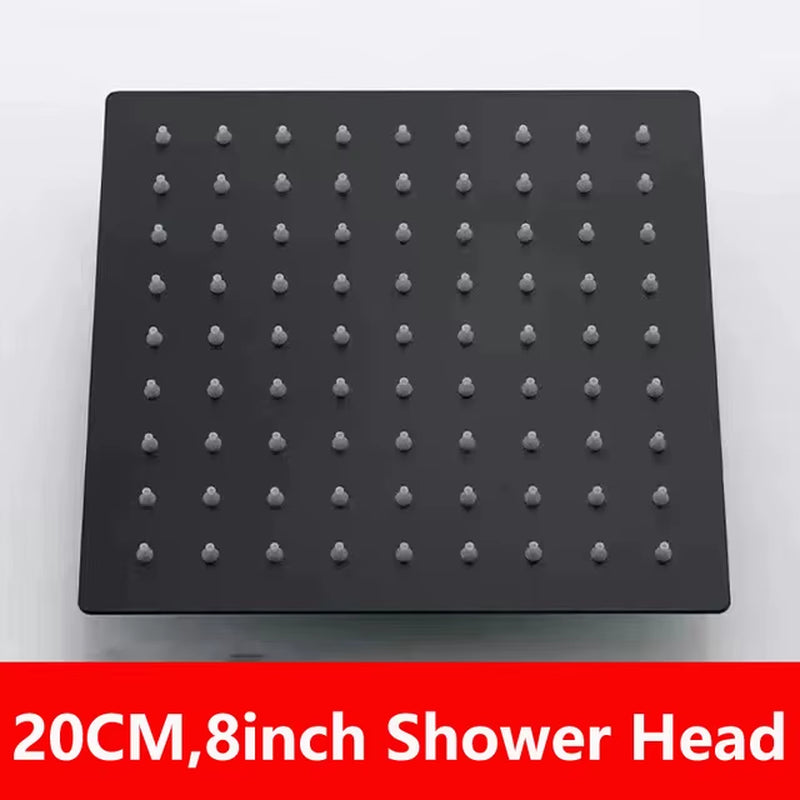 Black 8/10/12 Inch Rainfall Shower Head Stainless Steel Square Rain Shower Head Pressurized Big Shower Head