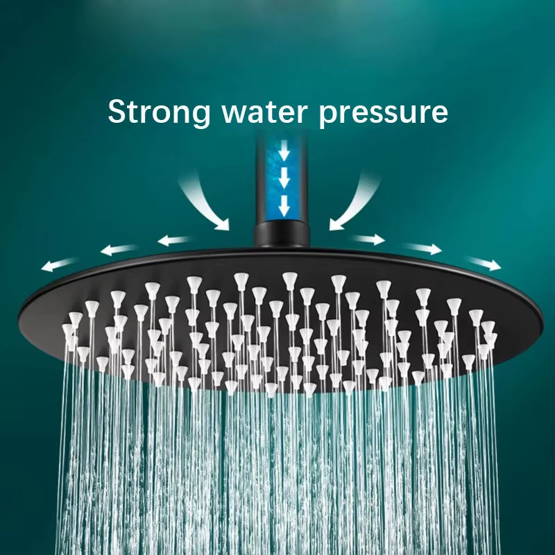 Black 8/10/12 Inch Rainfall Shower Head Stainless Steel Square Rain Shower Head Pressurized Big Shower Head