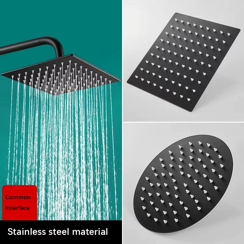 Black 8/10/12 Inch Rainfall Shower Head Stainless Steel Square Rain Shower Head Pressurized Big Shower Head