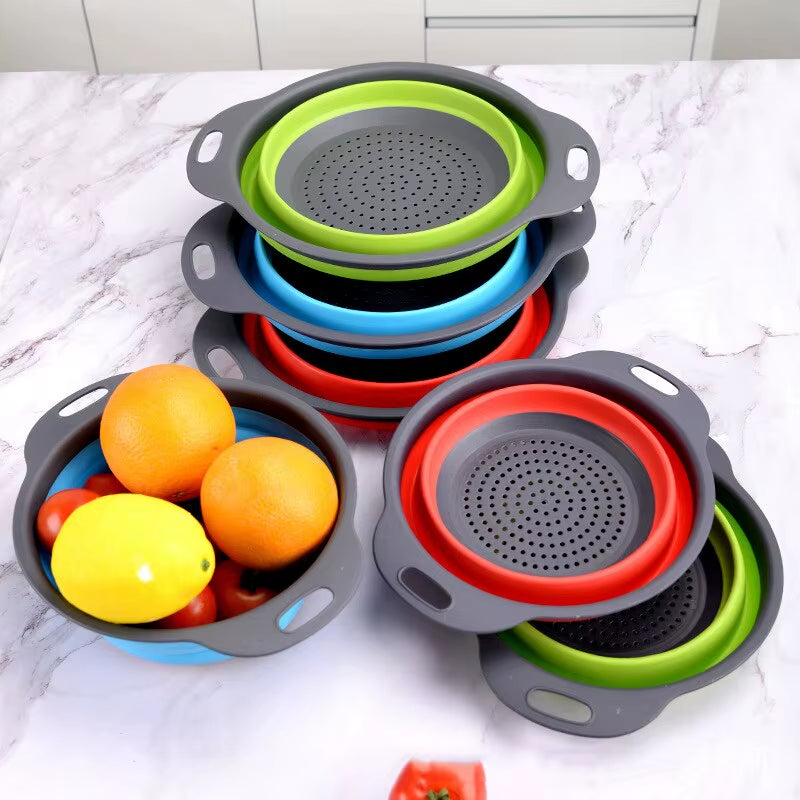 Folding Silicone Drain Basket Fruit Vegetable Washing Basket Foldable Strainer Colander Collapsible Drainer