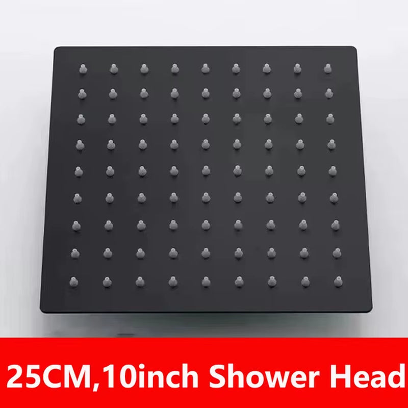 Black 8/10/12 Inch Rainfall Shower Head Stainless Steel Square Rain Shower Head Pressurized Big Shower Head