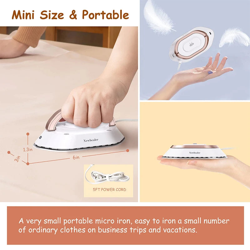 Handheld Mini Electric Dry Iron 120V/220V Dual-Voltage 30S Heat Non-Steam Garment Irons for Clothes Portable Lightweight Travel