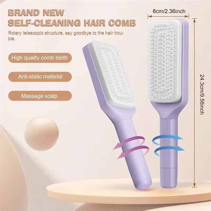 Automatic Cleaning Rotating Lifting Comb Self Cleaning Hairbrush Rotating Retractable anti Static Massage Comb Scalp Hair Comb