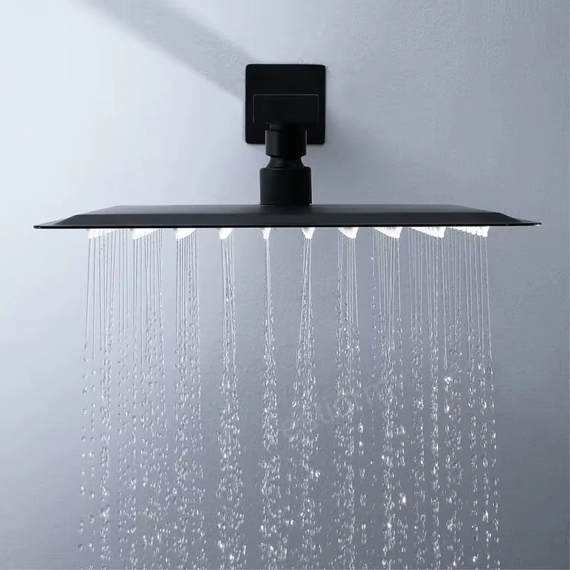 Black 8/10/12 Inch Rainfall Shower Head Stainless Steel Square Rain Shower Head Pressurized Big Shower Head