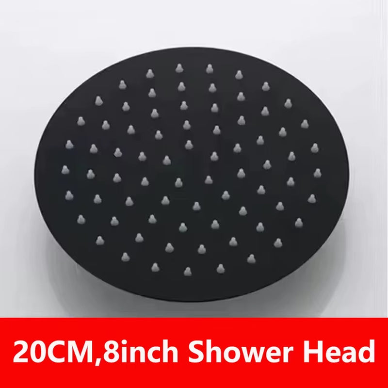 Black 8/10/12 Inch Rainfall Shower Head Stainless Steel Square Rain Shower Head Pressurized Big Shower Head