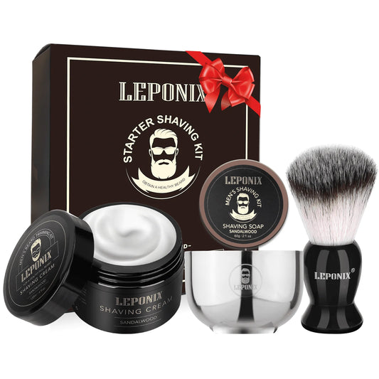 Shaving Kit for Men,Mens Shaving Kit Include Sandalwood Shaving Cream, Shaving Soap, Shaving Brush, Shaving Bowl Gift Set for Men Gifts for Boyfriend