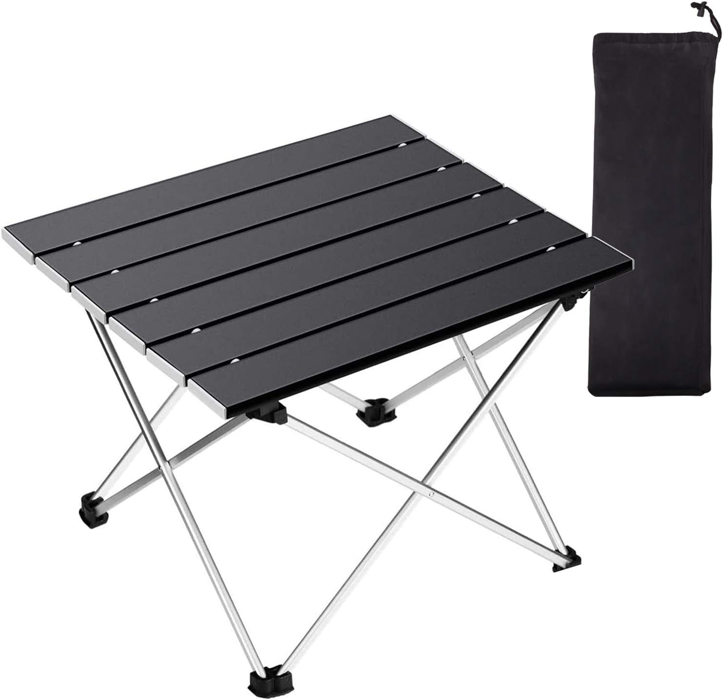 Portable Camping Table,Folding Side Table Aluminum Top for Outdoor Cooking, Hiking, Travel, Picnic (Small, Black)